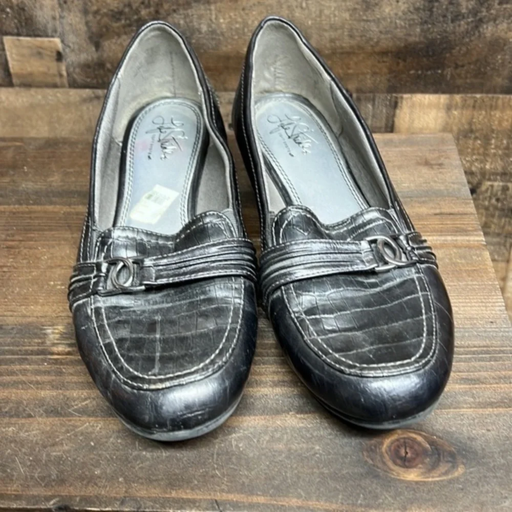 LifeStride Dallas Faux Leather Slip-on Croc Embossed Comfort Loafer Pewter Sz 11